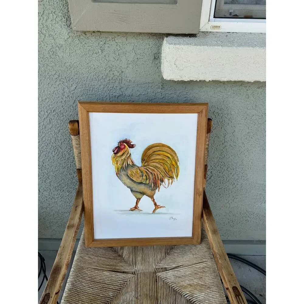 Folk Art framed watercolor